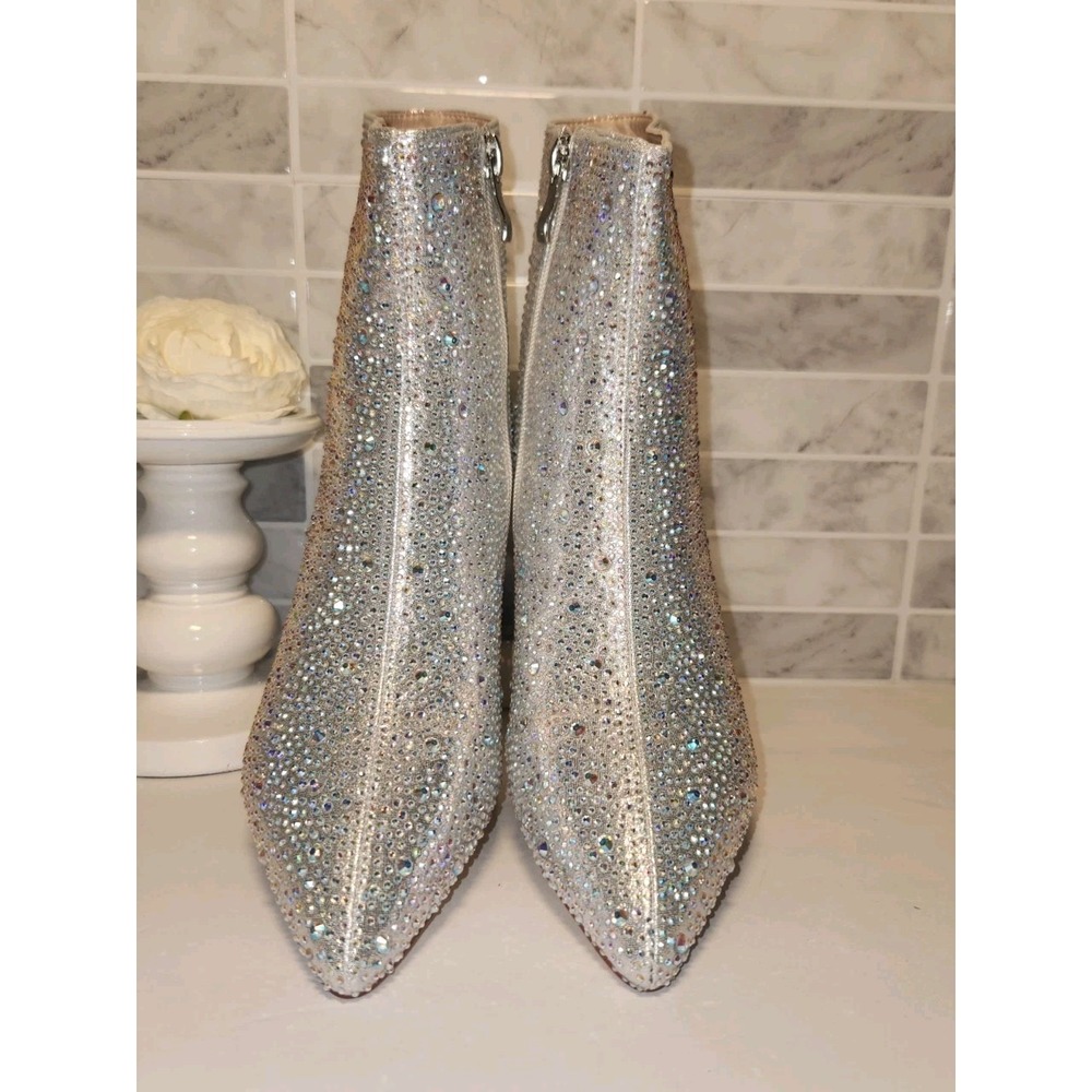 New Women's White/Silver Iridescent Rhinestone Embellished Ankle Boots, Size 6.5 - Picture 5 of 6